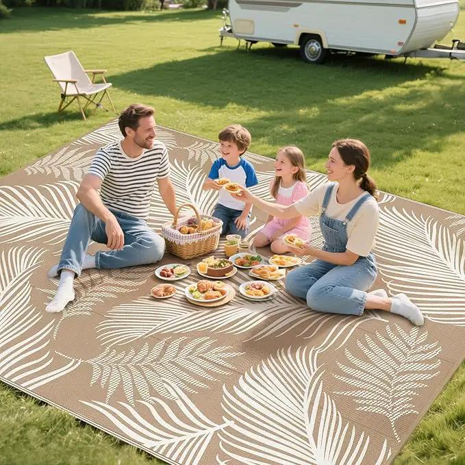Pauwer Waterproof Outdoor Rug 8x10, Reversible Plastic Straw Patio Camping Rug, Indoor Outdoor RV Mat Carpet for Deck, Camper, Porch, Balcony, Backyard, Picnic, Leaf Brown by GreenHaven Gardens