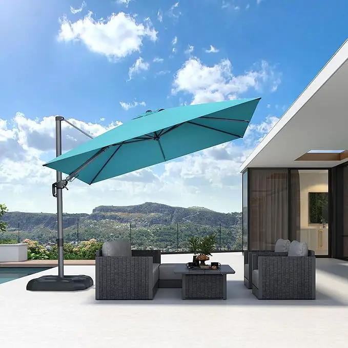 PURPLE LEAF 9.8' X 9.8' Tilting Patio Umbrella with Base Outdoor Cantilever Swivel Square Umbrella with Tilt Aluminum Offset Umbrella with 360-degree Rotation for Garden Deck Pool Patio Turquoise Blue by GreenHaven Gardens