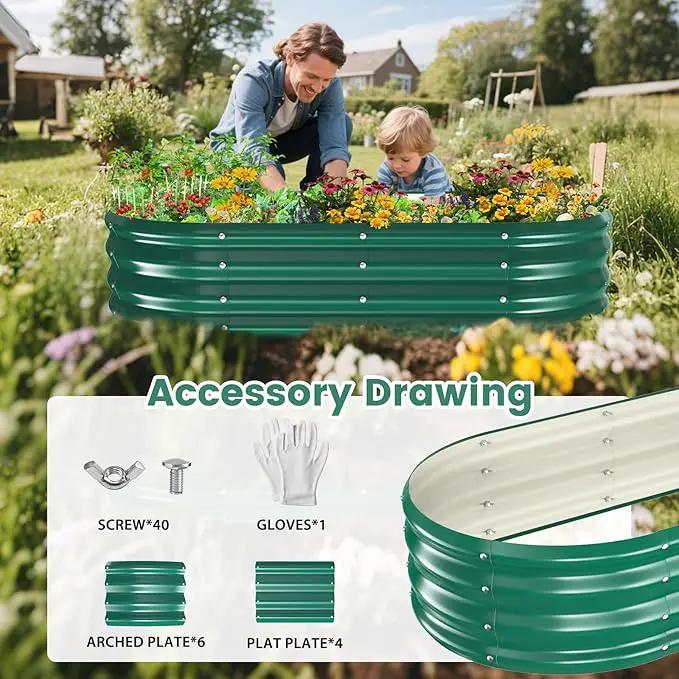 Galvanized Raised Garden Beds for Gardening - 60 x 32 x 12 inch Oval Metal Planter Boxes Above Ground Outdoor for Vegetables,Flowers,Herbs, Garden Container Green (1, 5X2.7X1FT) by GreenHaven Gardens