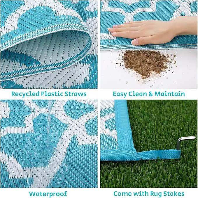 HEBE Outdoor Rug Waterproof 8x10, Plastic Straw Rug Camping Rug, Reversible Outdoor Patio Rugs RV Mat Clearance, Indoor Outside Floor Carpet for Porch,Deck,Camper,Balcony,Backyard by GreenHaven Gardens