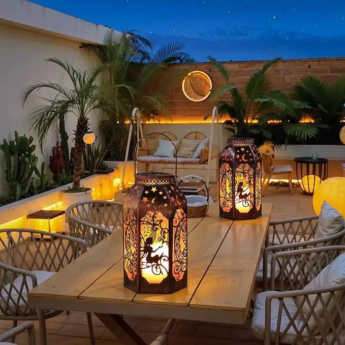 Solar Lanterns Outdoor Garden Hanging Lantern Waterproof LED Metal Bronze Moon Fairy Lantern Waterproof Flickering Flameless Candle Mission Lights for Table,Patio,Mother's Day Gift(2Pack) by GreenHaven Gardens