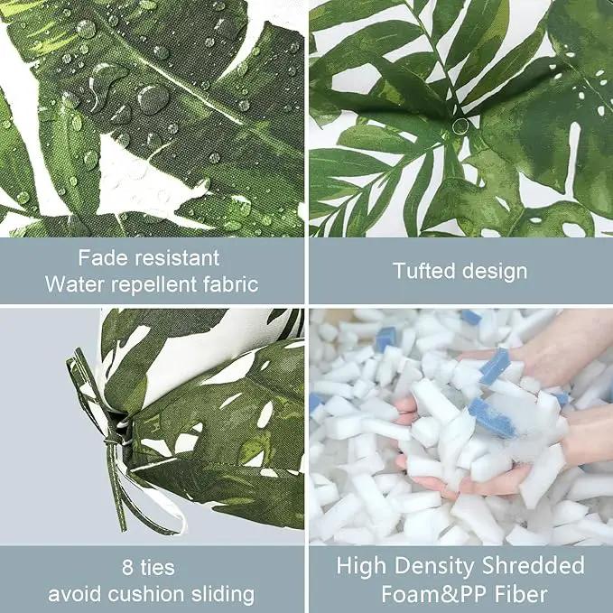 LVTXIII Outdoor Seat/Back Chair Cushion Patio Tufted High Back Cushion, Seasonal Replacement Rocking Chair Cushion with Ties (22” W x 20D”, Set of 2, Palm Green) by GreenHaven Gardens