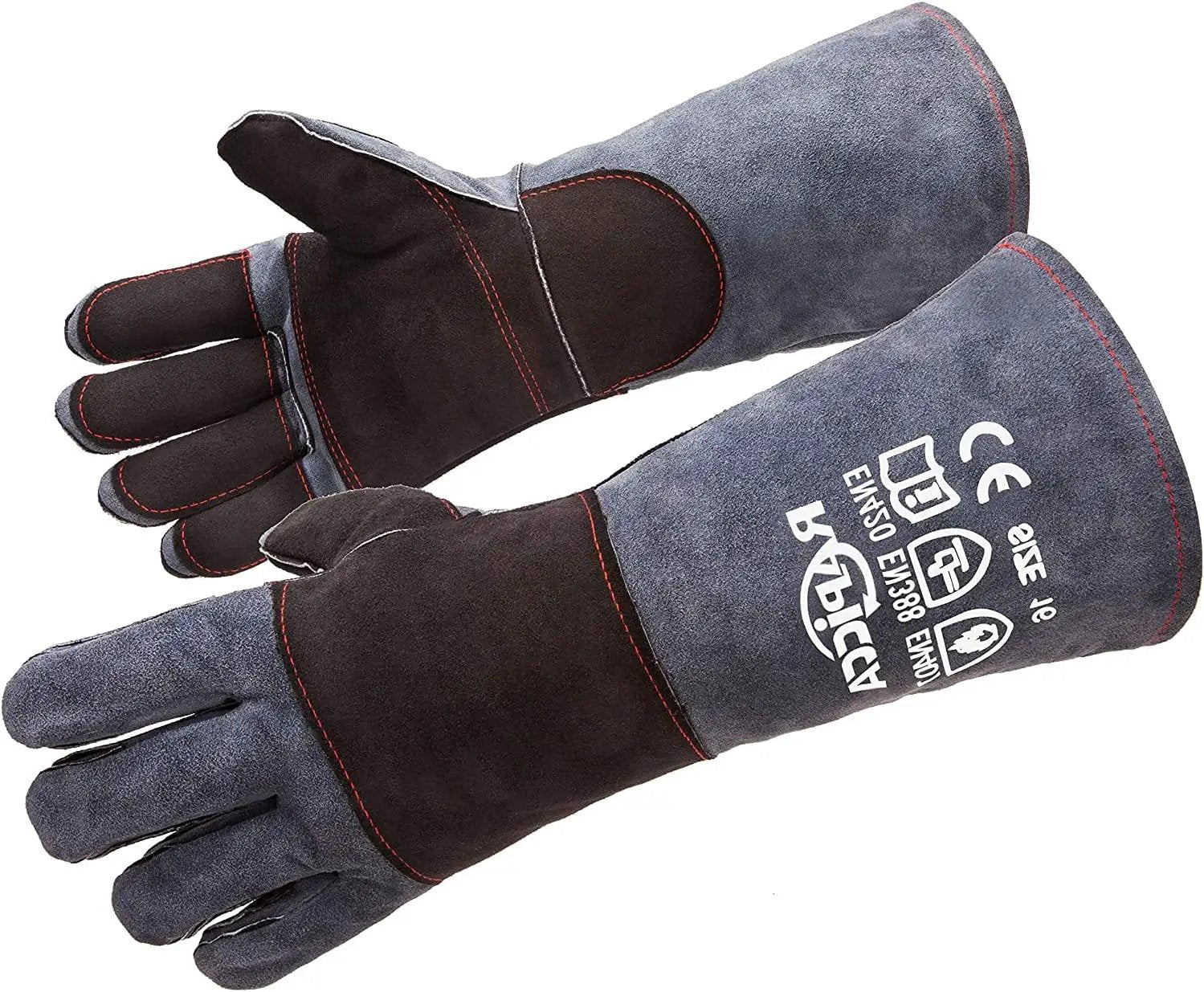 Fireplace Gloves Fire Heat Resistant: Dark-Grey 16IN 932℉ - Fireproof Leather for Fireplace Fire Pit Wood Stove Campfire Furnace BBQ Grill Oven Stick Mig Welding Welder Gear - Birthday Gift XL by GreenHaven Gardens