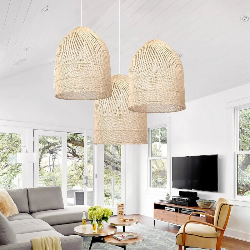 Arturesthome 1 Light Wicker Bell Pendant Lamp, Design Basket Rattan Woven Pendant Light Shades, Handmade Hanging Ceiling Lights Crafts Lampshade 16.5"*20.8" by GreenHaven Gardens
