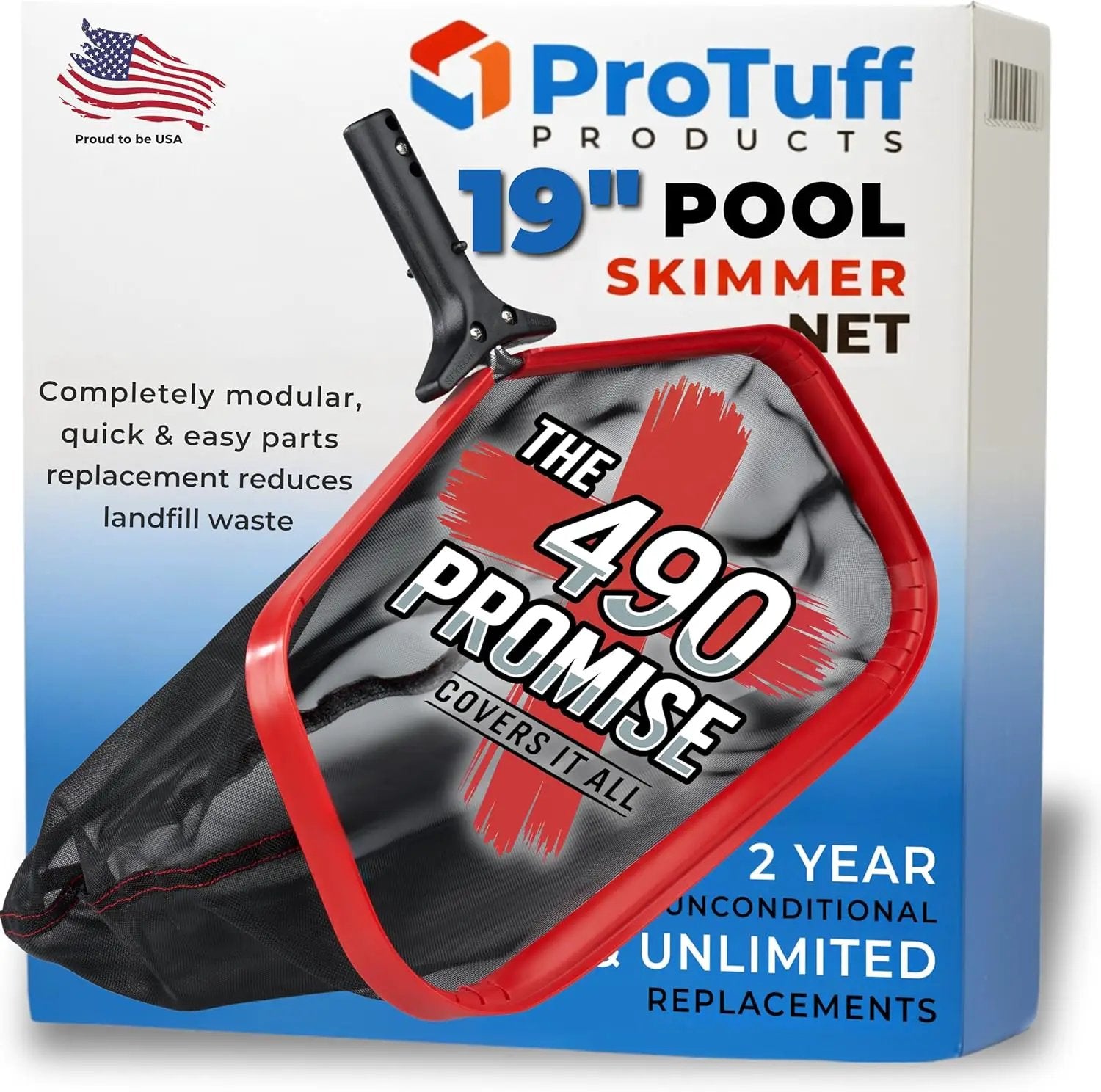 ProTuff 19.5" Fine Pool Net – 2 Year Unconditional Free Replacement – Cleans 3X Faster Than Vacuums – Wide Pool Skimmer with Deep Bag for Easy Maintenance – Skimmer Net for Leaves, Bugs & Other Debris by GreenHaven Gardens