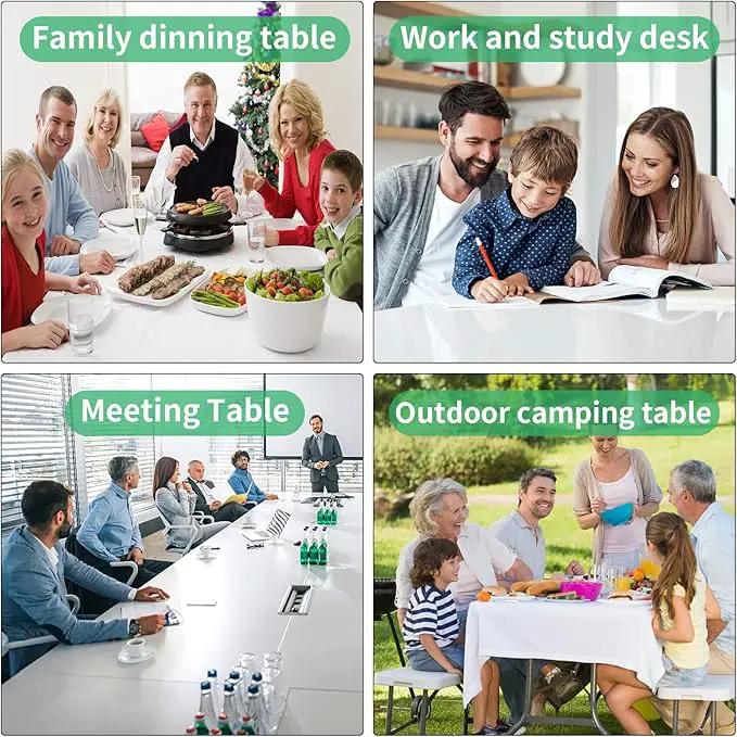 8FT Folding Table, Heavy Duty Foldable Table with Handle, Portable Fold-in-Half Utility Tables for Indoor & Outdoor Use Perfect for Camping BBQ Party Wedding Market Events, White by GreenHaven Gardens