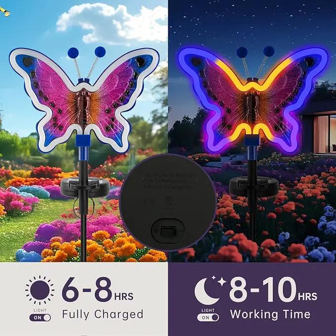 Solar Butterfly Lights, Butterfly Garden Solar Lights，Solar Lights Outdoor Decoration,Waterproof neon Outdoor lamp, Yard Patio Pathway Decor for Outside(Dark Blue, 2 Pack) by GreenHaven Gardens