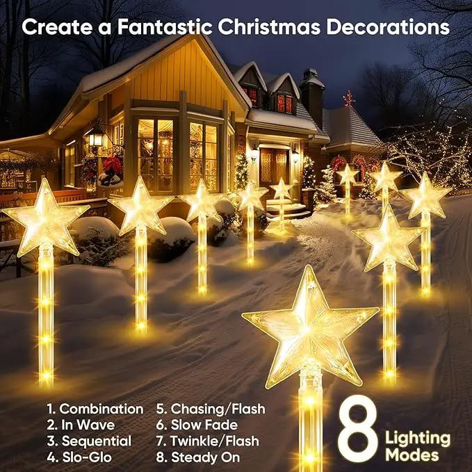 Christmas Decorations Solar Lights Outdoor: 8 Pack 64 LED Solar Christmas Lights Outdoor Waterproof, 8 Warm White Lighting Modes Christmas Pathway Lights Xmas Decor for Outside Yard Garden Backyard by GreenHaven Gardens