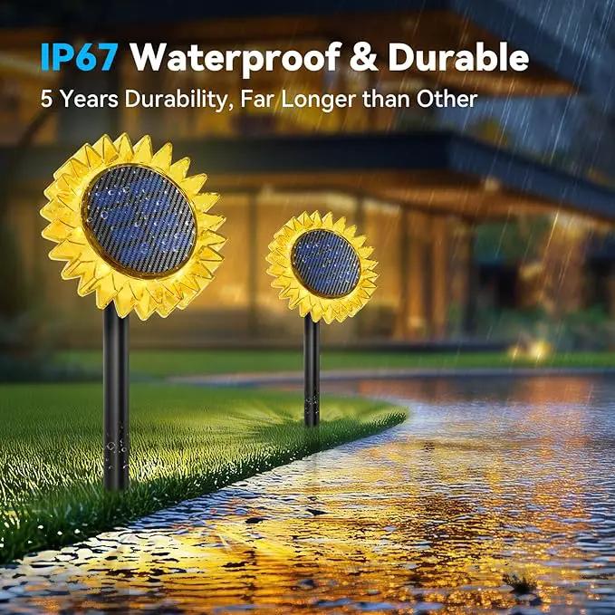 Solar Garden Lights - Upgraded Solar Sunflower Light, Ground/Wall 2 In 1, Outdoor Lights Waterproof IP67,Garden Yard Patio Backyard Pathway Landscape Fence Wall Decoration, Warm White(2 Pack) by GreenHaven Gardens