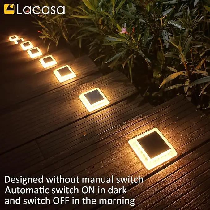 Lacasa Solar Deck Lights, 8 Pack 30LM LED Dock Lights Warm White 2700K, Outdoor Solar Powered Step Lights Light up All Night IP68 Waterproof Auto ON/Off for Garden Stairs Driveway Pathway Lighting by GreenHaven Gardens