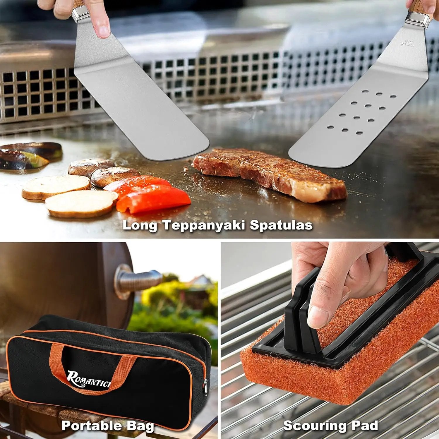 ROMANTICIST 19PCS Griddle Accessories Set - Flat Top Teppanyaki Spatula Set with Scraper, Basting Cover for Camp Chef- Home Cooking Griddle and Outdoor BBQ Gifts for Christmas by GreenHaven Gardens