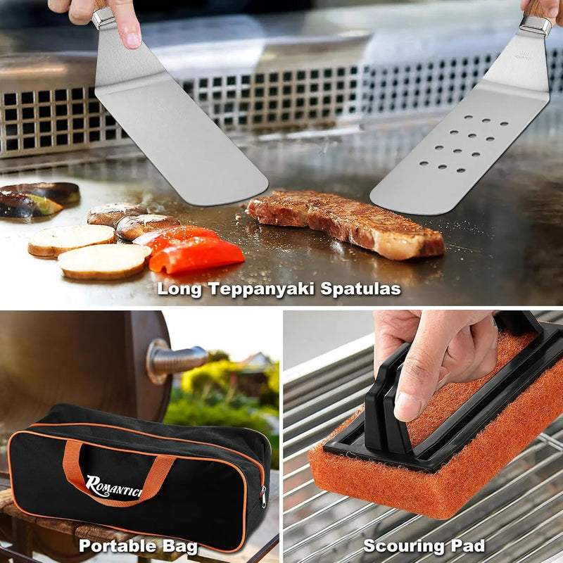 ROMANTICIST 19PCS Griddle Accessories Set - Flat Top Teppanyaki Spatula Set with Scraper, Basting Cover for Camp Chef- Home Cooking Griddle and Outdoor BBQ Gifts for Christmas by GreenHaven Gardens