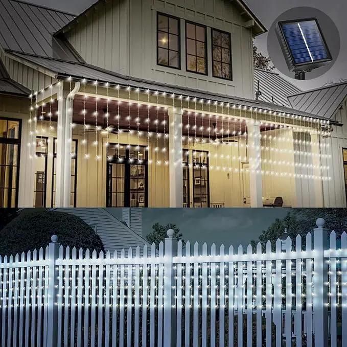 32.8 * 3.28FT Large Size Solar Curtain Lights Outdoor, 8 Modes Icicle Lights, Solar Garden Christmas Decortions for Patio, Gazebo, Eaves, Fence, Tree, Porch (White) by GreenHaven Gardens