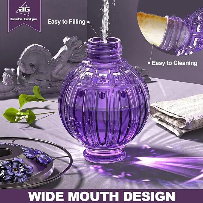 Glass Hummingbird Feeder for Outdoors Hanging, Bird Nectar Feeder with Perch & 5 Flower Feeding Ports, 26 Oz Leak Proof for Outside Garden Decor Backyard, Gifts for Women Mom, Purple by GreenHaven Gardens