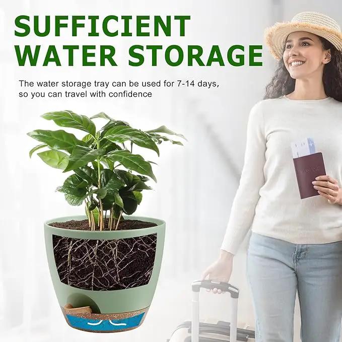 Plant Pots 10/9/8 Inch Self Watering Pots, Set of 3 Plastic Planters with Drainage Holes and Saucers,Plastic Flower Pots,Nursery Planting Pot for Indoor Out Door Plants（Green） by GreenHaven Gardens