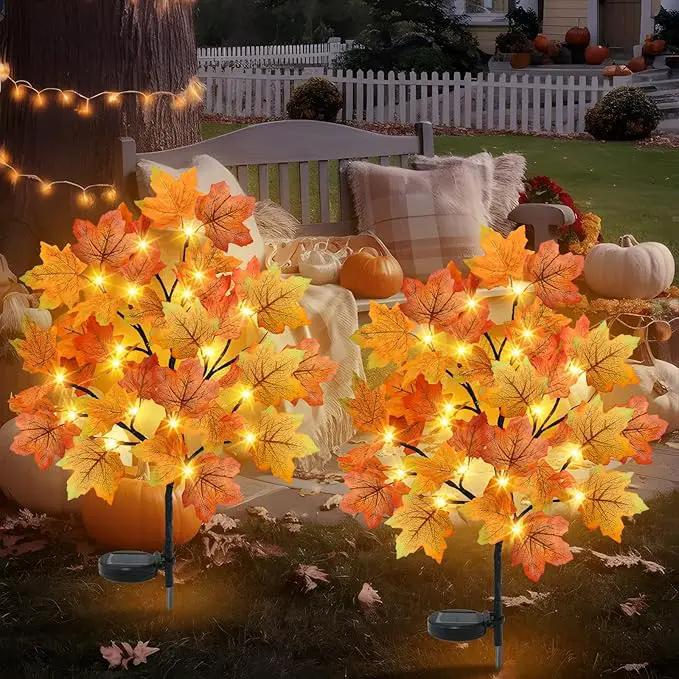 TORONTOKYO 2 Pack Fall Solar Outdoor Lights, Fall Decor 40 LED Maple Leaves Solar Stake Light with 8 Modes, Waterproof Fall Garden Lights Thanksgiving Decorations for Autumn Yard Pathway Outside by GreenHaven Gardens
