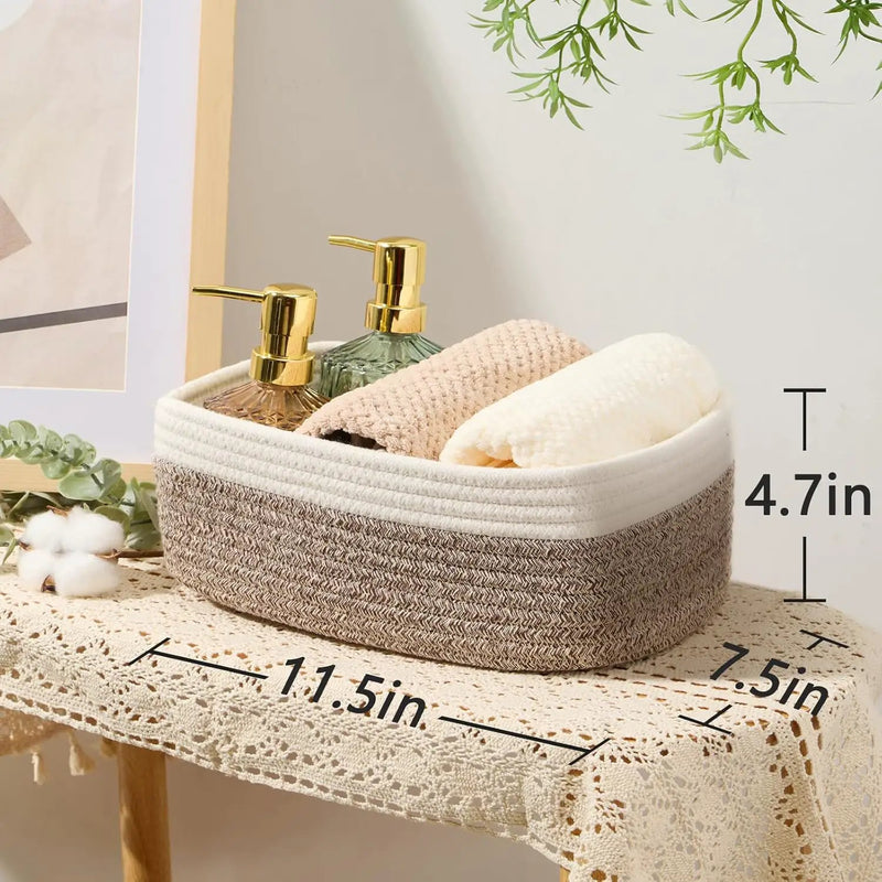 Small Storage Baskets for Organizing | Closet Organizer Bins | Shelf Toy Basket | Woven Rope Baskets | Cube Decorative Box | Shallow Basket | 11.5x7.5x4.7” | 4 Packs White Brown by GreenHaven Gardens