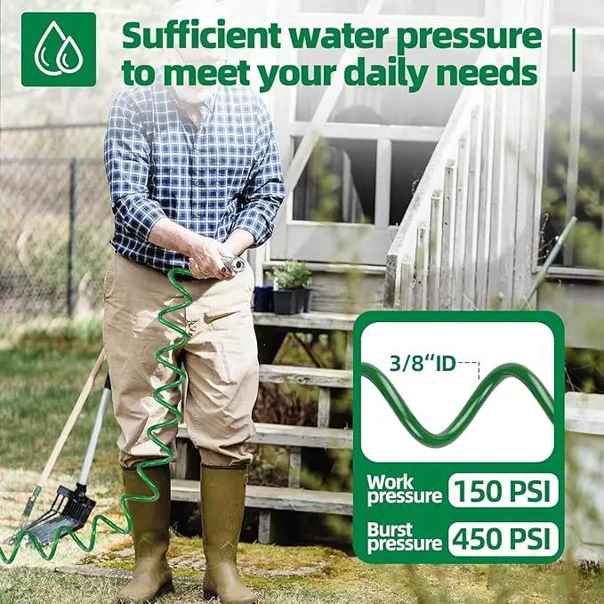 3/8" Lightweight Coil Garden Hose 100FT, EVA Flexible Curly Water Pipes with 6-Pattern Spray Nozzle for Boat, Greenhouse, Yard, Patio, Green by GreenHaven Gardens