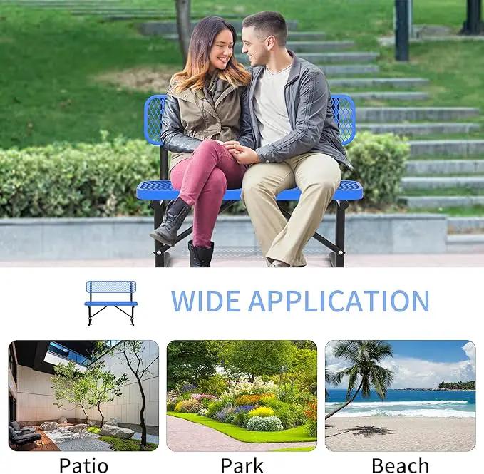 4/6/8 Feet Park Bench for Outside Heavy Duty Metal, Garden Benches Outdoor Bench with Backrest & Portable Frame, for Shopping Malls Stores Parks Patios Decks, Blue by GreenHaven Gardens