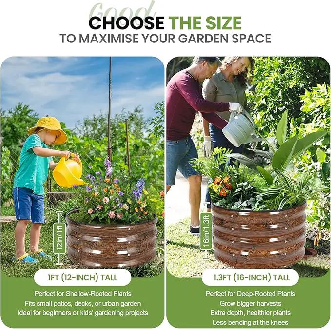 G GOOD GAIN Round Raised Garden Bed - 2Pcs 2x2x1.3ft Galvanized Steel Planter Boxes Outdoor with Rubber Edge Trim | Metal Raised Beds for Gardening Vegetables Flowers Fruits Herbs (Wood Grain) by GreenHaven Gardens