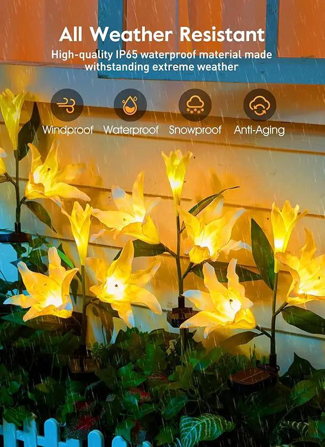 Brightown Outdoor Solar Garden Lights - 4 Pack LED Flower Lights with Larger Lily, Bigger Solar Panel, Waterproof for Outside Yard Patio Garden Decorations, White by GreenHaven Gardens