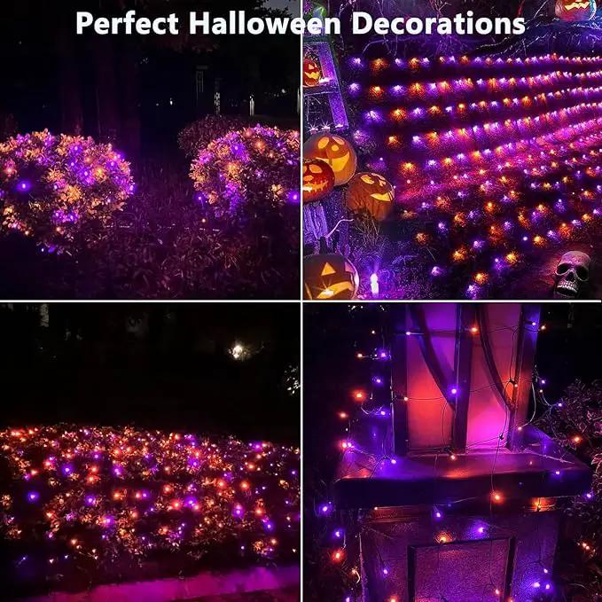HISHINY Halloween Lights Outdoor,100LED 5ftx5ft Net Lights with Connectable, Waterproof,UL Certified and Durable Green Wire Design for Bushes,Trees,Halloween Decorations Outdoor(Purple&Orange) by GreenHaven Gardens