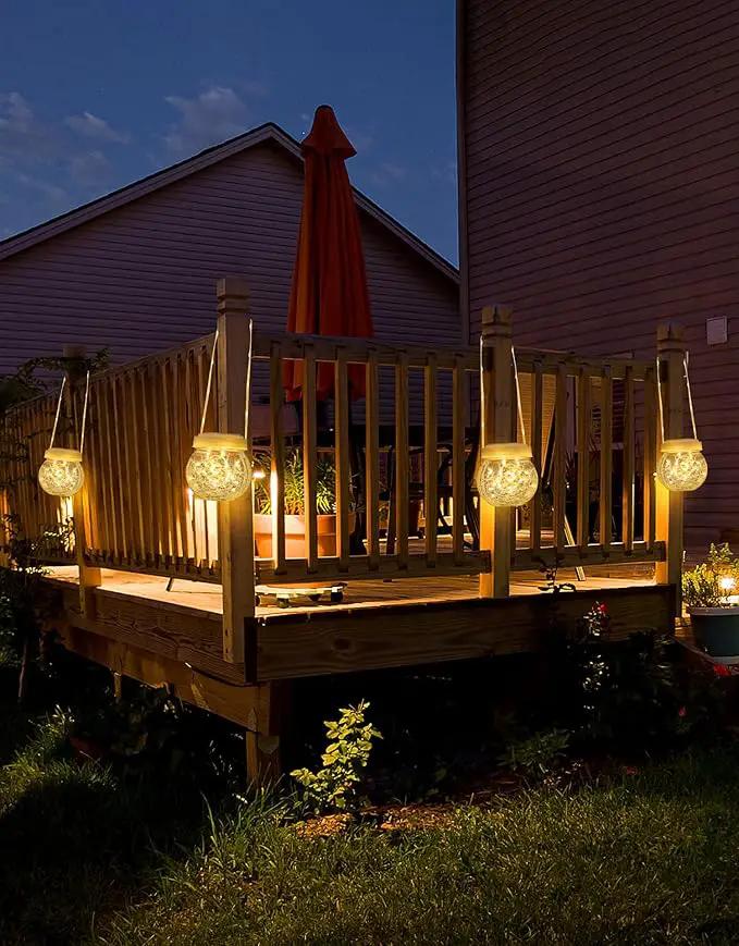 Solar Lantern Solar Lights Outdoor Waterproof 6-Pack, Solar Powered Hanging Lights Cracked Glass Hanging Globes for Christmas Decoration, Shepherd Hook, Garden Tree Ornaments, White Cap, Warm White by GreenHaven Gardens