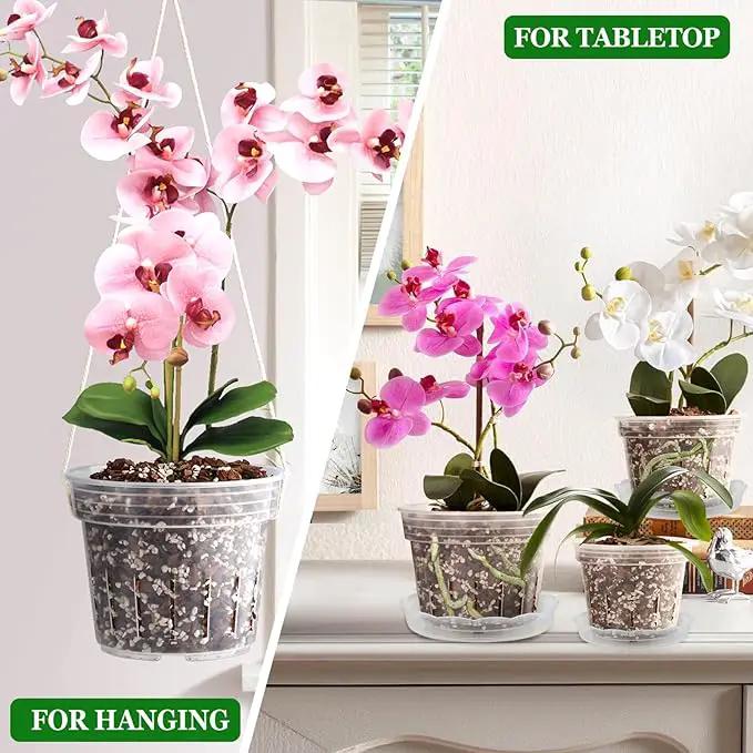 REMIAWY Orchid Pot, 12 Orchid Pots with Holes and 9 Saucers, 3 Each of 4.1, 4.8, 5.7 and 6.4 Inch Clear Flower Planter for Repotting, Plastic Breathable Plant Nursery Planters with Drainage by GreenHaven Gardens