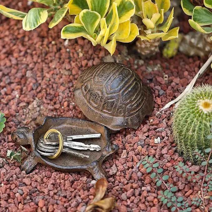 Key Hider Outdoor Turtle Cast Iron Hidden Spare Key Holder Outside Garden Indoor Decoration by GreenHaven Gardens