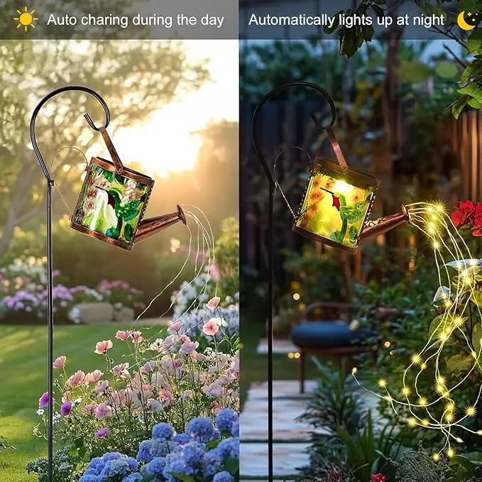 Larekook Solar Outdoor Watering Can Lights Decorative Path Lights, Metal Glass Solar Garden Light Outdoor Waterfall Decor Ornament for Yard Lighting Outside Hummingbird by GreenHaven Gardens