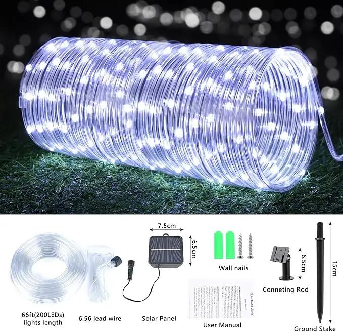 Solar Rope Lights, 2 Packs 66ft 200LED Solar String Lights, 8 Modes Waterproof Solar Powered Outdoor Lights, Flexible Clear Tube Light for Garden, Backyard, Patio, Deck, Porch, Pool,Tree Decor -White by GreenHaven Gardens