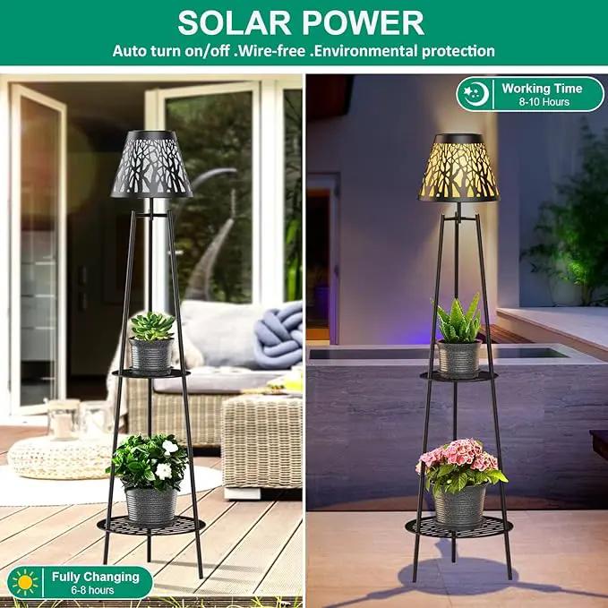 2 Pack Metal Solar Floor Lights Outdoor with Plant Stands, 45.5'' Solar Powered Street Lights, for Garden Yard Pathway Driveway Porch by GreenHaven Gardens