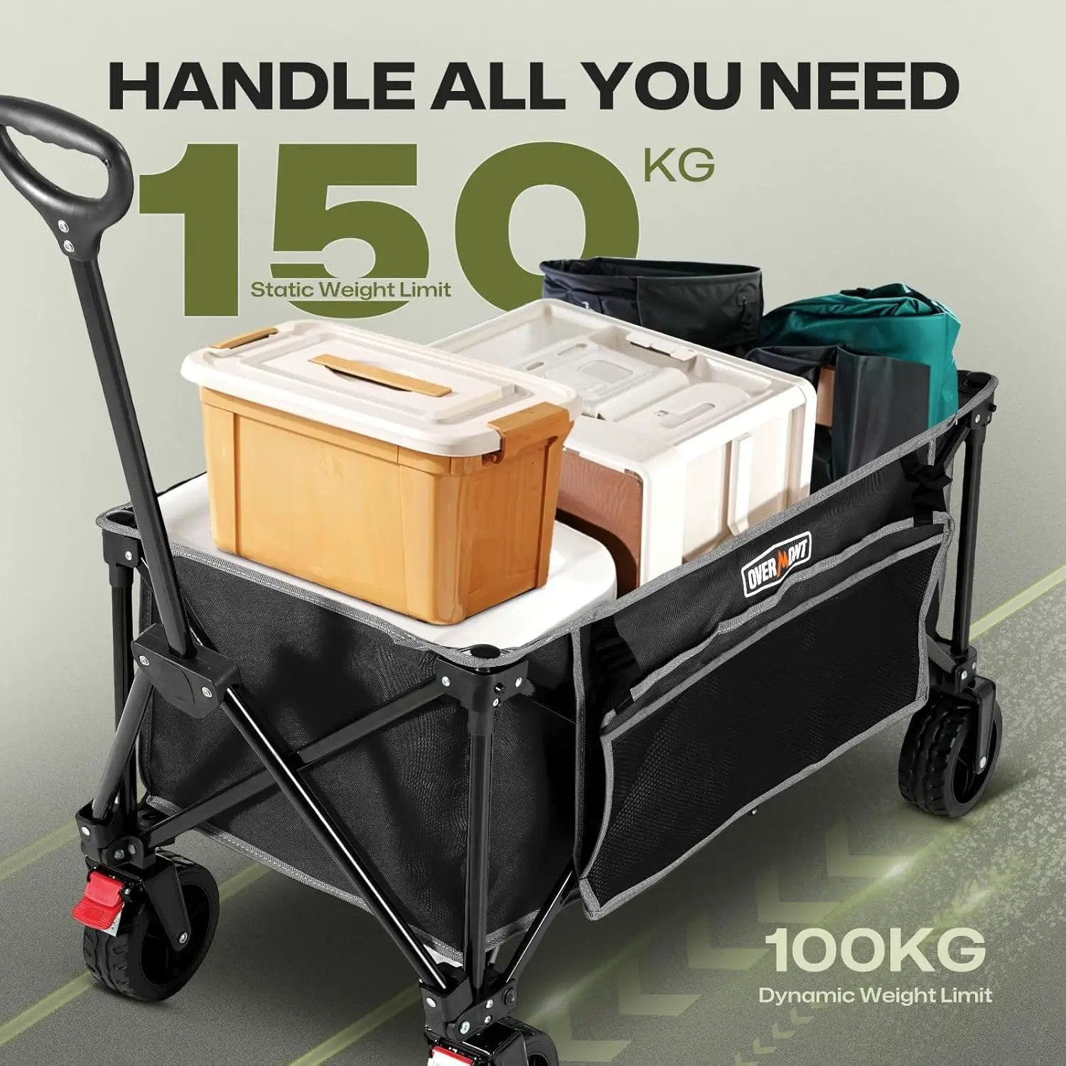Overmont Collapsible Wagon Cart with Wheels - 180L Foldable Heavy Duty Wagon with Big All-Terrain Wheels - 330Lbs Weight Capacity with Side Pockets for Camping Sports Garden Grocery Shopping Black by GreenHaven Gardens