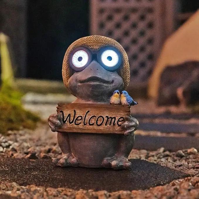 Garden Statue of Frog with Solar Light Eyes,Solar Decor Frog Outdoor Decorations,Frogs Figurine for Patio, Balcony, Yard, Lawn Ornament,Perfect Garden Gift,9.72inch by GreenHaven Gardens