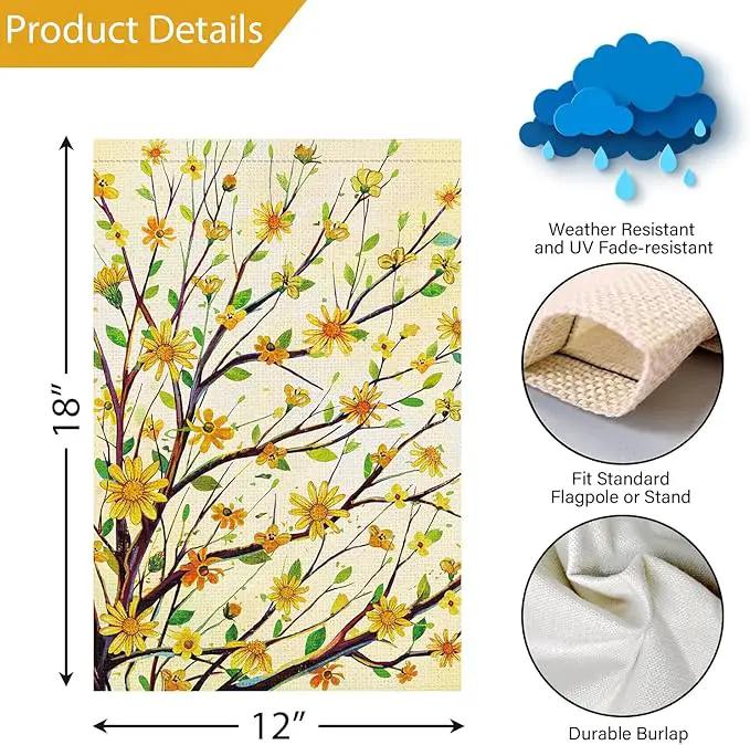Louise Maelys Summer Tree Garden Flag Spring Floral Welcome 12x18 Inch Double Sided Small Burlap Seasonal Holiday Yard Outdoor Sign Outside Home House Decoration by GreenHaven Gardens