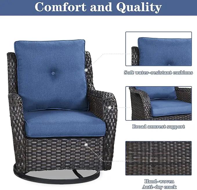 4 Pieces Patio Furniture Sets, Wicker Patio Swivel Glider Chair with Ottomans, Outdoor Furniture Set for Outside Porch, Deck, Balcony, Garden by GreenHaven Gardens