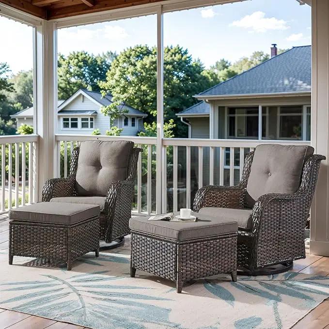 4 Pieces Patio Furniture Sets, Wicker Patio Swivel Glider Chair with Ottomans, Outdoor Furniture Set for Outside Porch, Deck, Balcony, Garden by GreenHaven Gardens