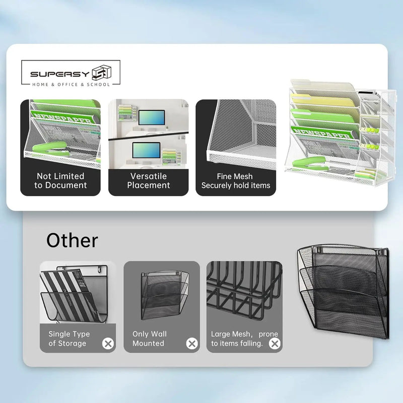 SUPEASY Wall File Organizer, 5-Tier Desk Organizer with 4 Pen Holders, Wall Organizer for Office with R-shaped Bottom Tray, Desk Organizers and Accessories for Office Supplies, White by GreenHaven Gardens
