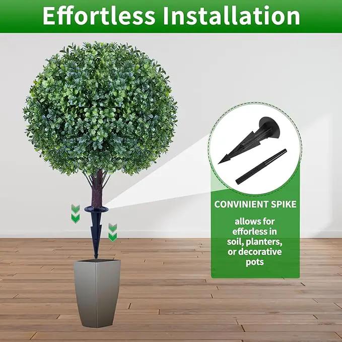 Artificial Boxwood Sphere Bushes Set of 2 Lifelike - UV Resistant Faux Shrubs with Stakes for Effortless Porch, Planter & Indoor Decor 16in FZHCZWZX by GreenHaven Gardens