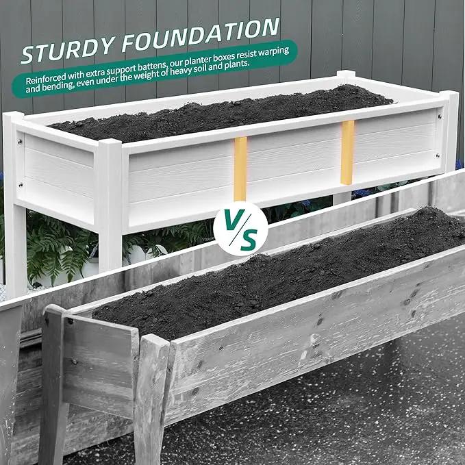 YITAHOME 48x18x30in Raised Garden Bed, Weather Resistant Poly Lumber Planter Box with Legs & Storage Shelf, Elevated Garden Bed for Yard, Garden, Balcony - White by GreenHaven Gardens
