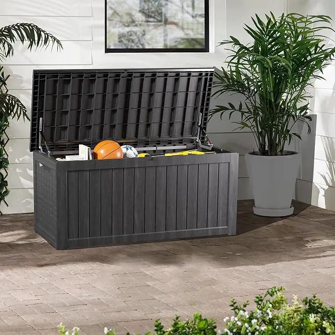 200 Gallon Lockable Resin Deck Box, Waterproof & UV-Resistant Outdoor Storage Box for Outdoor Cushion Storage, Garden Tools & Pool Accessories Storage, Black by GreenHaven Gardens