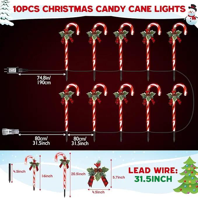 Hiboom Christmas Candy Cane Lights, 10 Pcs 21 Inch Pathway Markers Lights with Stakes, Christmas Driveway Lights End to End Connected for Xmas Holiday Party Walkway Patio Garden Decor (Red and White) by GreenHaven Gardens