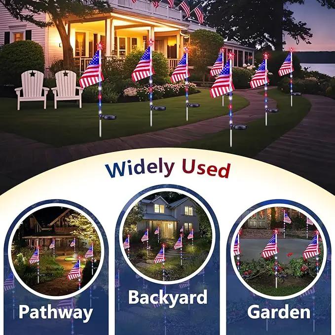 6 Pack 4th of July Decorations Outdoor Solar Lights, Red White and Blue Star Lights for National Day with American Flag, 2 Modes Waterproof Patriotic Light for Independence Memory Day Garden Yard Path by GreenHaven Gardens