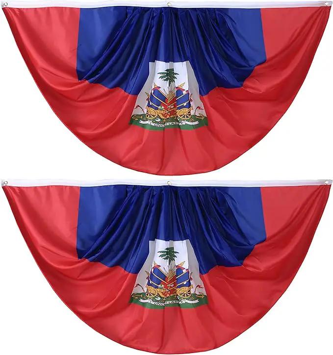 Haiti Pleated Fan Flag Banner 3 x 6 Ft, 2 Pcs - Indoor/Outdoor/Front Porch Decorations, Patriotic Holiday Celebrations by GreenHaven Gardens