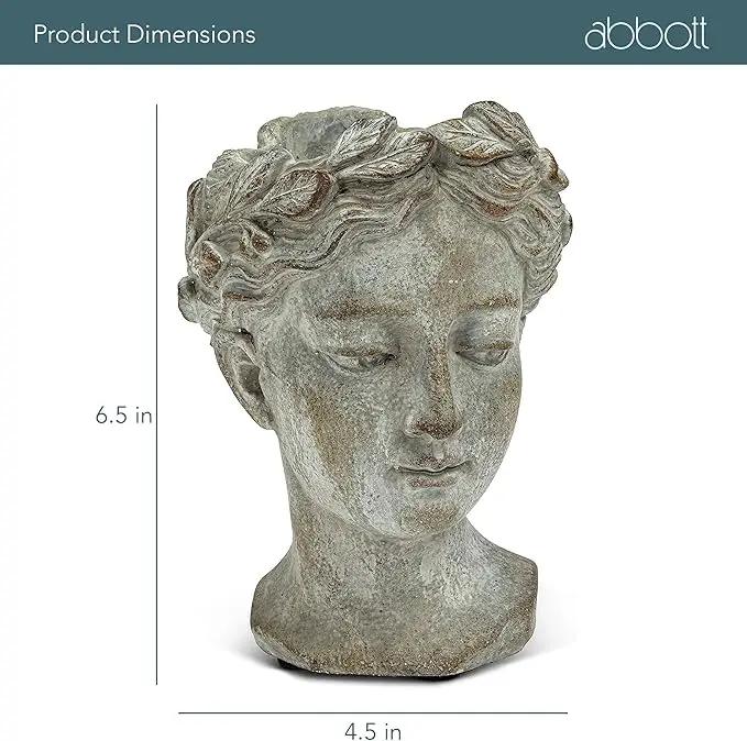 Abbott Collection Goddess Head Planter - Extra Small Cement Indoor and Outdoor Planter Pot - Grecian Woman Statue Head Planter for Flowers and Succulents (Grey, 2.75" Opening) by GreenHaven Gardens