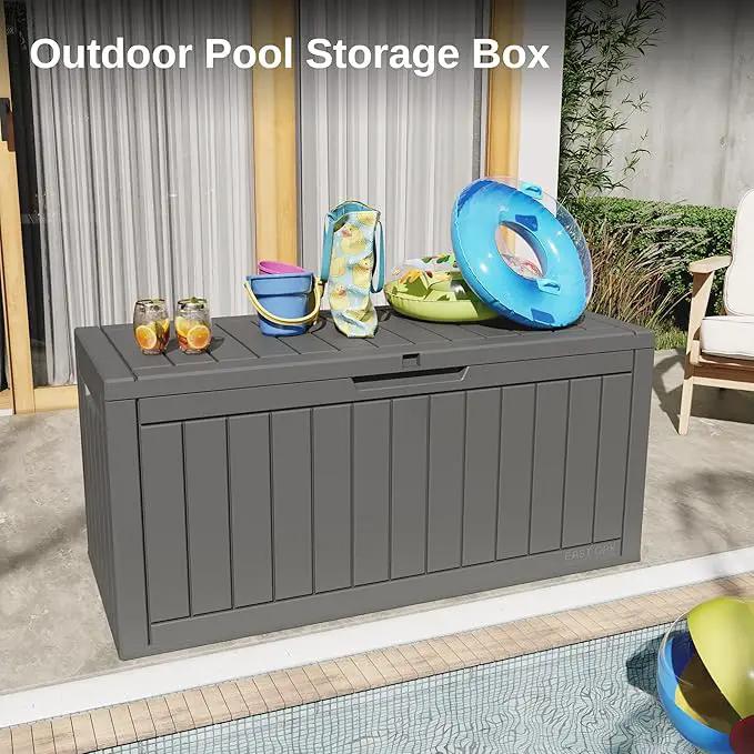EAST OAK Outdoor Storage Box, 90 Gallon Deck Box, Waterproof Resin Storage Bin for Patio Cushions, Gardening Tools, Lockable, UV Resistant, Grey by GreenHaven Gardens