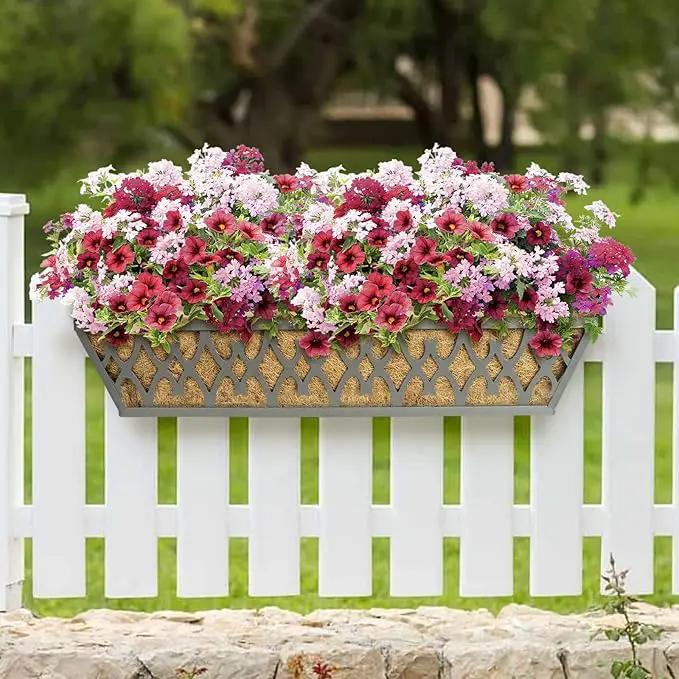 Window Boxes Planters: 2 Pack 30 Inch Railing Planter Box with Adjustable Brackets for Porch Fence Patio Balcony Hanging Flower Baskets with Coco Liners for Outdoor Garden Decor - Grey by GreenHaven Gardens