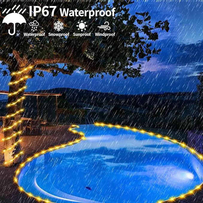 Solar Rope Lights Waterproof 39FT 100LEDs,High Capacity Rechargeable Battery,Dual Charging,Outdoor String Light,Remote-Control,for Pathway Patio Garden Palm Tree Christmas (Brighter - Warm White) by GreenHaven Gardens
