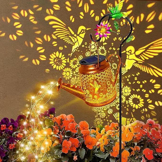 Solar Watering Can Lights, Hummingbird Hanging Lanterns Outdoor, Gardening Gifts for Mom Women Grandma Birthday, Waterproof Solar Lights Garden Decor for Outside Yard Art Patio Porch Lawn Backyard by GreenHaven Gardens