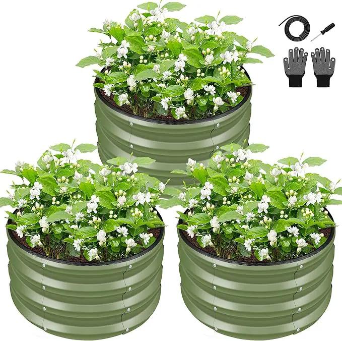 ZXZYHFTY Round Galvanized Raised Garden Bed kit,Green Outdoor Garden Raised Planter Box, Round Large Metal Raised Garden Beds for Vegetable 2 * 2 * 1ft 3 Pcs by GreenHaven Gardens